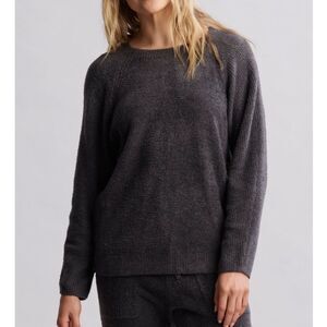 EUC Barefoot Dreams CozyChic Lite Rib Blocked Pullover Sweater, Carbon, Sz XS